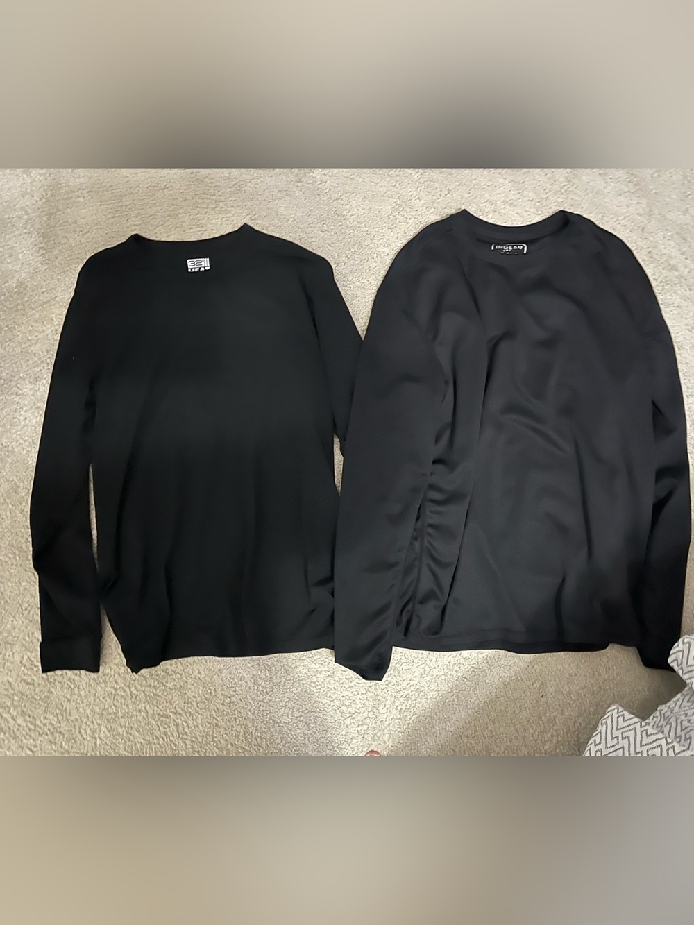 Black Long Sleeve Crew Neck Tops - Pair